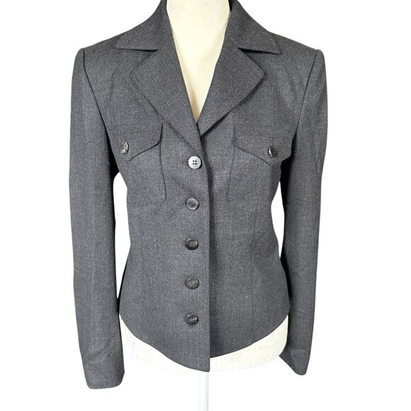 Worth Petite black collared long sleeve button down wool blazer women's size 2P - Picture 1 of 8